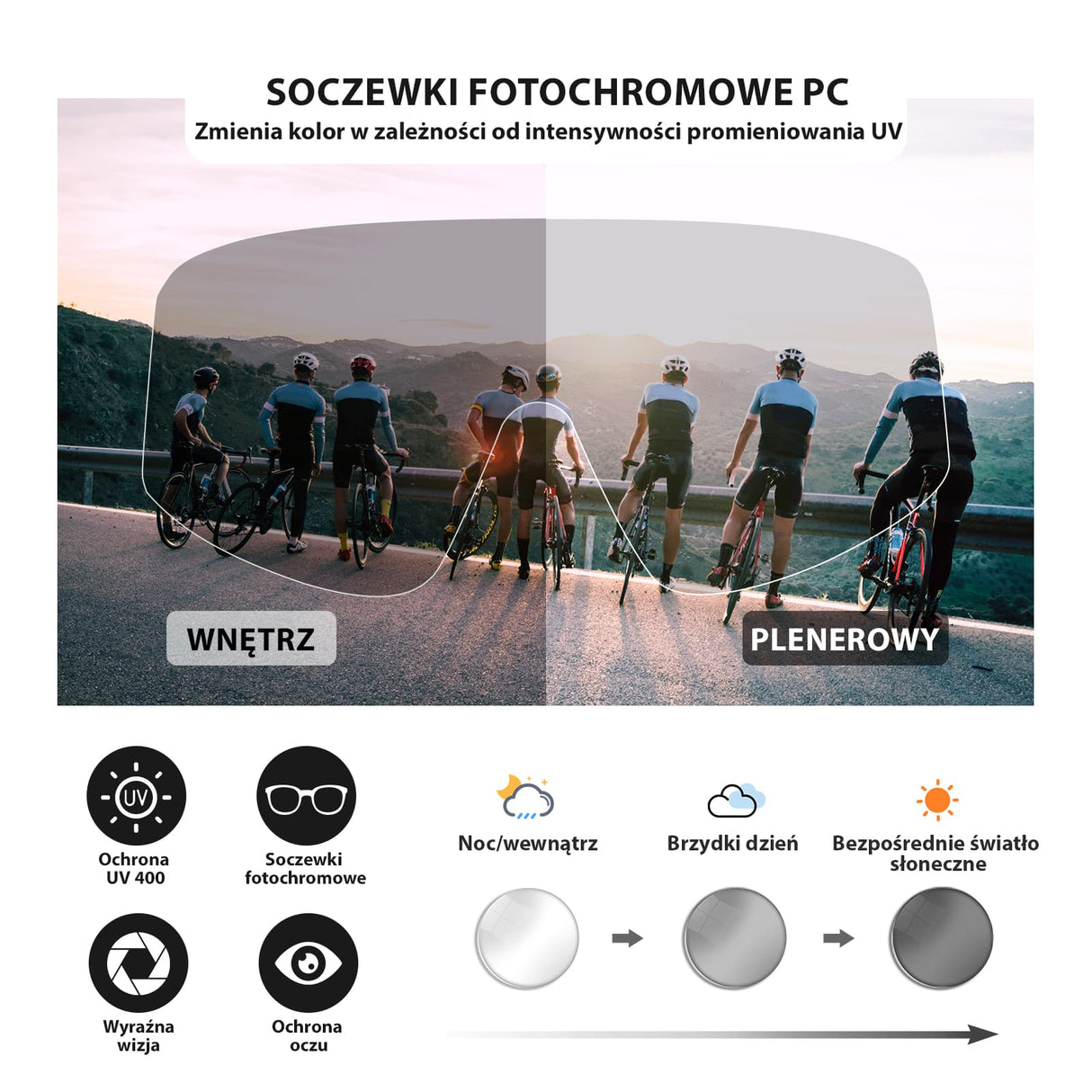 ROCKBROS Okulary Przeciwsłoneczne Fotochromowe Ultralekkie Ochrona UV400 Zielone