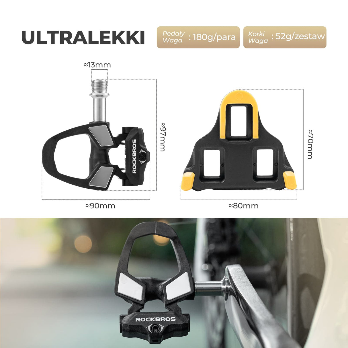 ROCKBROS Pedały Rowerowe SPD z Regulowanym Napięciem Włókno Węglowe-RD9 Pedały rowerowe
