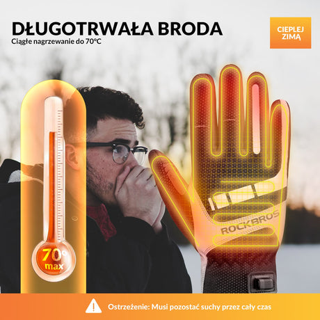 ROCKBROS Rękawiczki Wiatroszczelne z Długimi Palcami i Funkcją Ogrzewania Rękawiczki