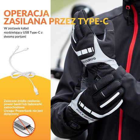 ROCKBROS Rękawiczki Wiatroszczelne z Długimi Palcami i Funkcją Ogrzewania Rękawiczki