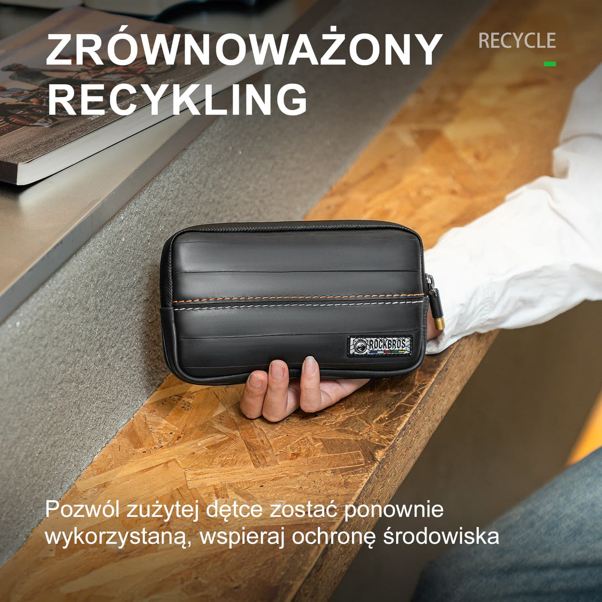 ROCKBROS ROAD TO SKY Portfel Rowerowy Ekologiczna z Recyklingu Opon z Przegródkami 0,4 L-TL011 Portfel