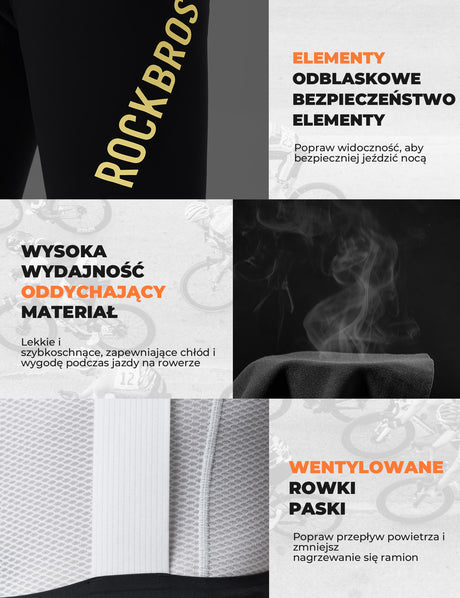 ROCKBROS Profesjonalne Spodenki Rowerowe Technologia Elastic Interface® I Bezpieczeństwo-YDCK009-1 Spodnie rowerowe na szelkach