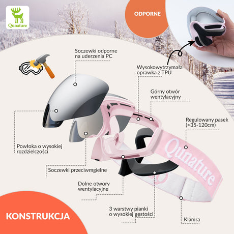 ROCKBROS Qunature Młodzieżowe Gogle Narciarskie Z Filtrem UV Kompatybilne Z Kaskiem-Q23-044 Gogle narciarskie