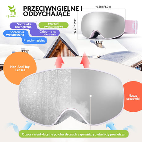 ROCKBROS Qunature Młodzieżowe Gogle Narciarskie Z Filtrem UV Kompatybilne Z Kaskiem-Q23-044 Gogle narciarskie