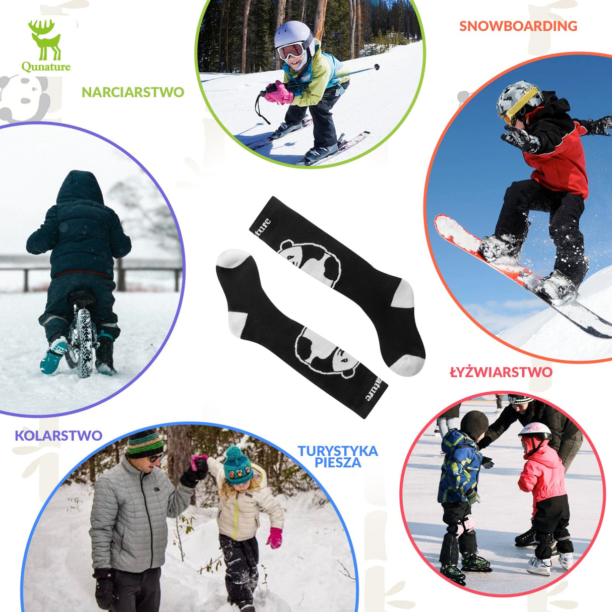 ROCKBROS Qunature Dziecięce Skarpety Narciarskie Do Kolan W Kolorze Pandy-Q23-015 Skarpetka