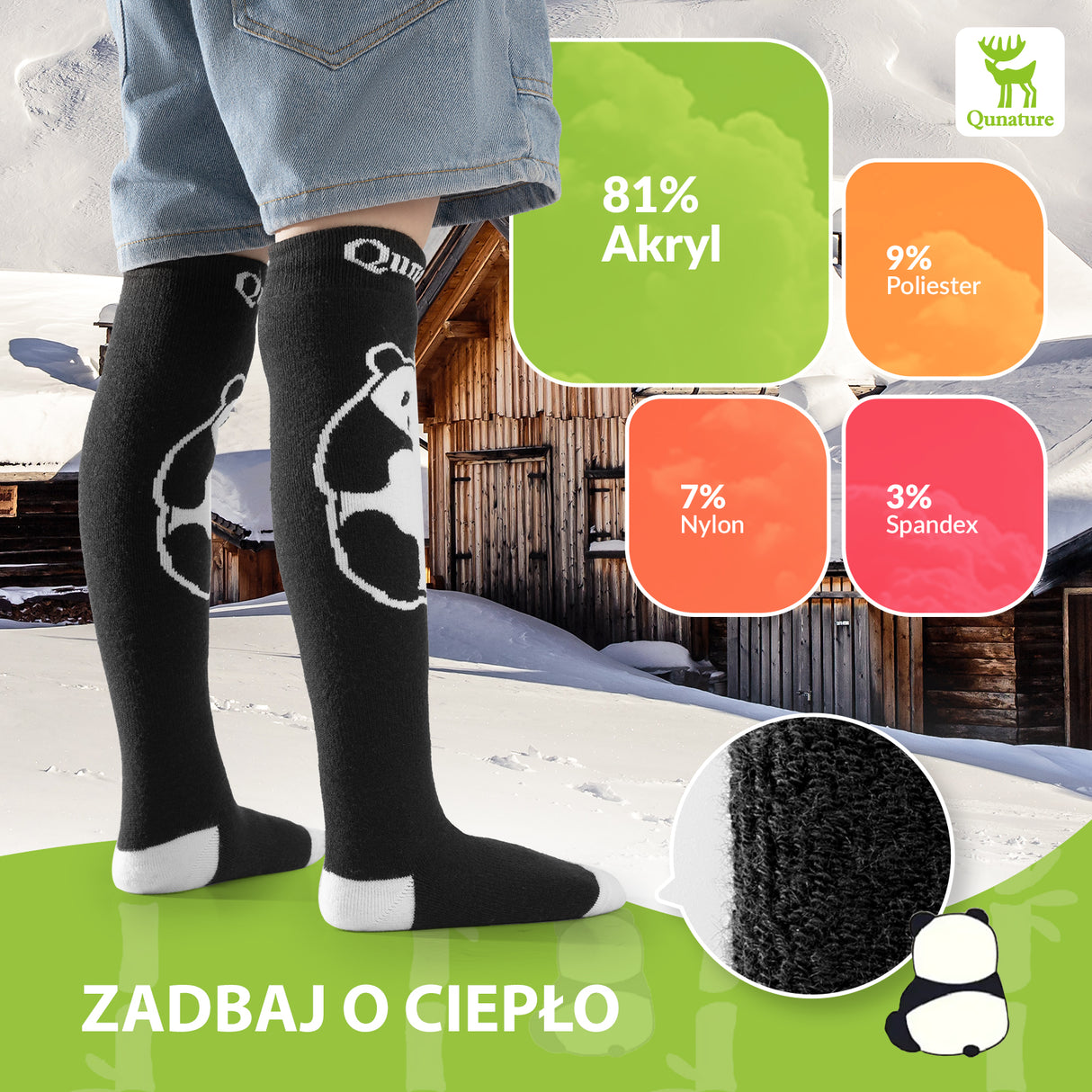 ROCKBROS Qunature Dziecięce Skarpety Narciarskie Do Kolan W Kolorze Pandy-Q23-015 Skarpetka