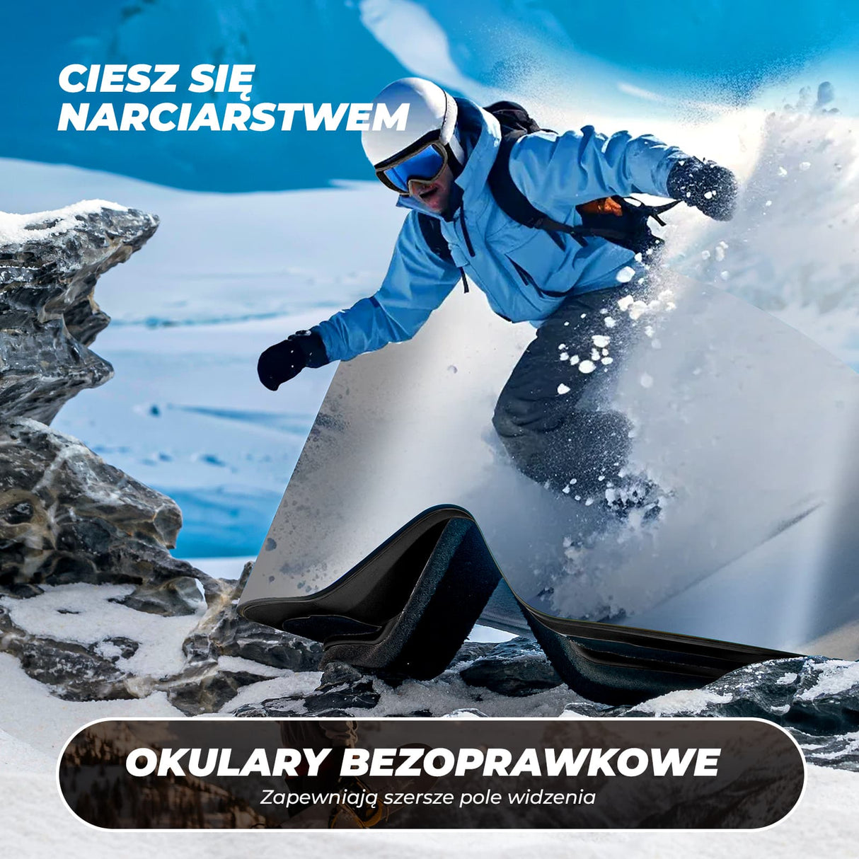 ROCKBROS Qunature Gogle Narciarskie I Snowboardowe UV, Przeciwmgielne, OTG-Q23-008 Gogle narciarskie