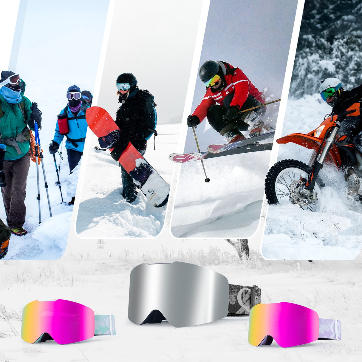 ROCKBROS Qunature Gogle Narciarskie I Snowboardowe UV, Przeciwmgielne, OTG-Q23-008 Gogle narciarskie