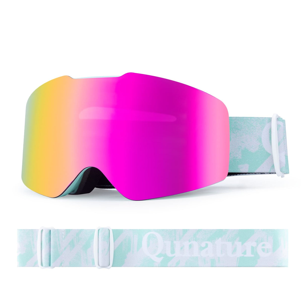 ROCKBROS Qunature Gogle Narciarskie I Snowboardowe UV, Przeciwmgielne, OTG-Q23-008 Gogle narciarskieRóżowo-zielony