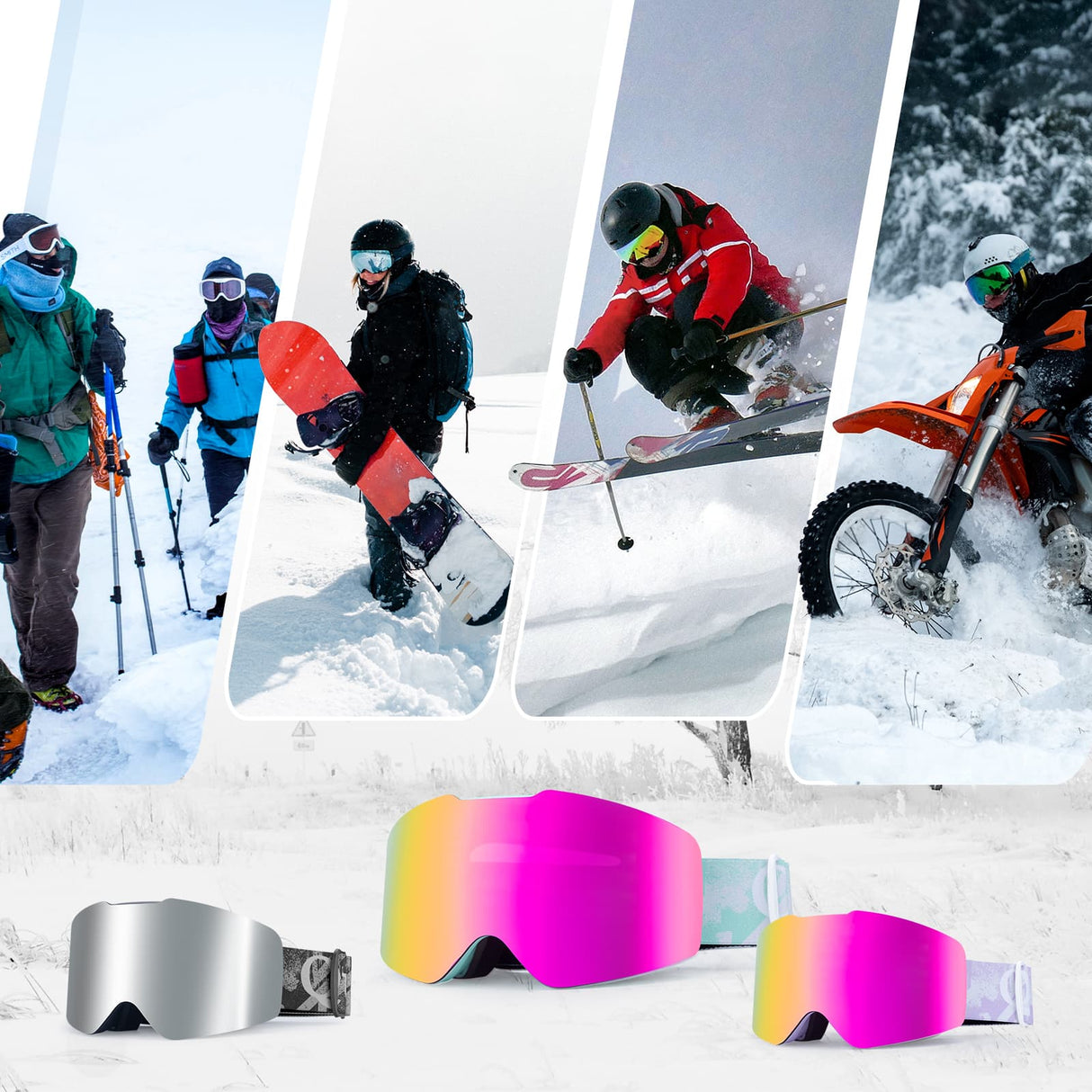 ROCKBROS Qunature Gogle Narciarskie I Snowboardowe UV, Przeciwmgielne, OTG-Q23-008 Gogle narciarskie
