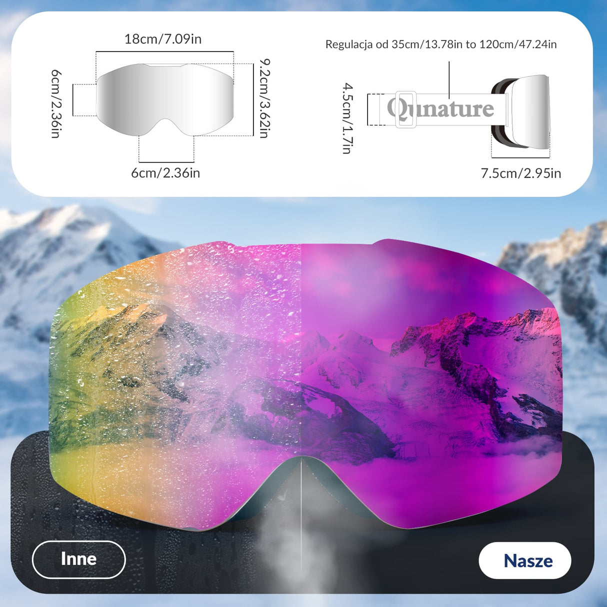 ROCKBROS Qunature Gogle Narciarskie I Snowboardowe UV, Przeciwmgielne, OTG-Q23-008 Gogle narciarskie