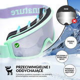 ROCKBROS Qunature Gogle Narciarskie Śniegowe Ochrona UV Damskie/Męskie Przeciwmgielne -Q23-003 Gogle narciarskie