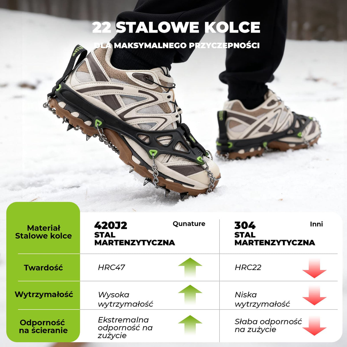 Qunature Qunature Kolce Antypoślizgowe ze Stali Nierdzewnej 22 Zęby, Wysoka Przyczepność Raki