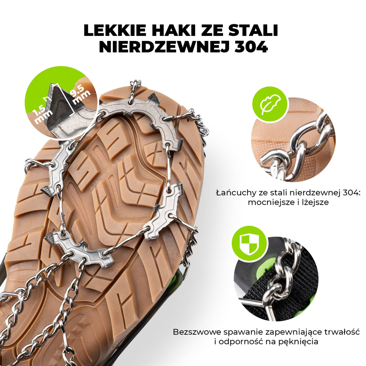 Qunature Qunature Kolce Antypoślizgowe ze Stali Nierdzewnej 22 Zęby, Wysoka Przyczepność Raki