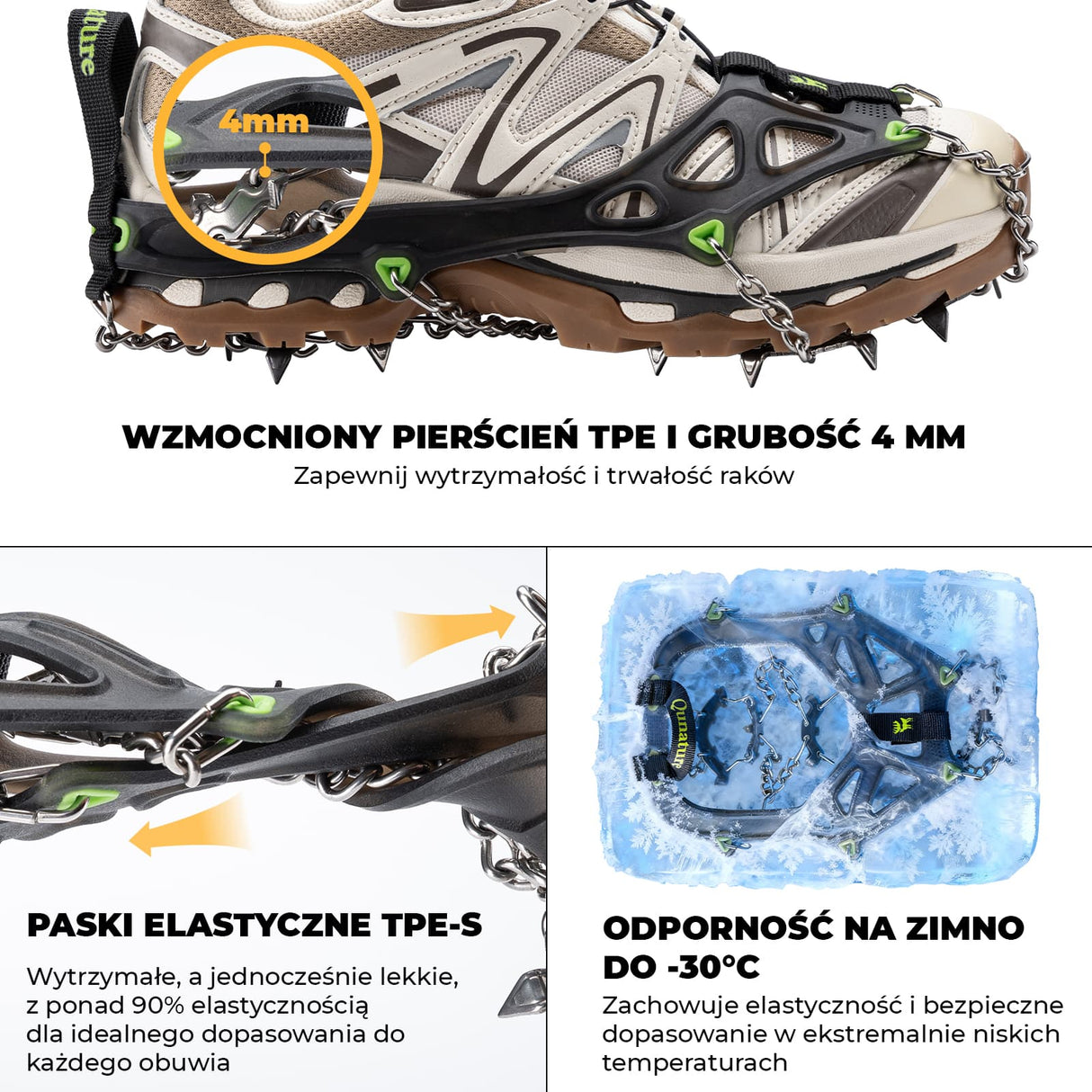 Qunature Qunature Kolce Antypoślizgowe ze Stali Nierdzewnej 22 Zęby, Wysoka Przyczepność Raki