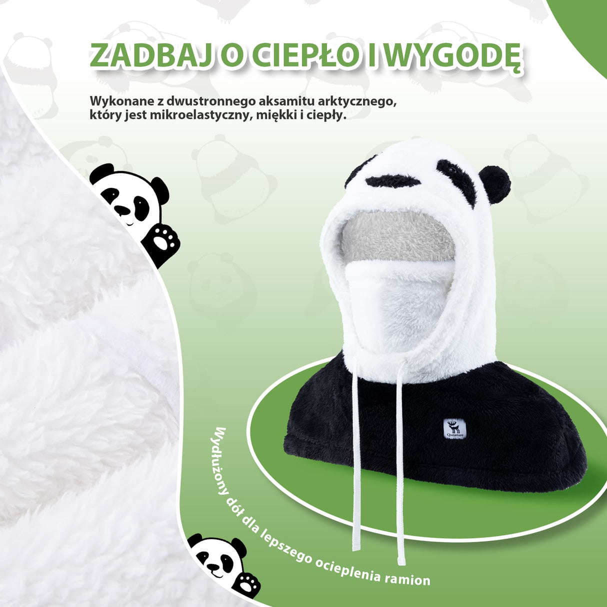 ROCKBROS Qunature Kominiarka Zimowa z Wzorem Pandy Całą Twarz Narciarska dla Dzieci i Rodziców-014-YPP103 Kominiarki