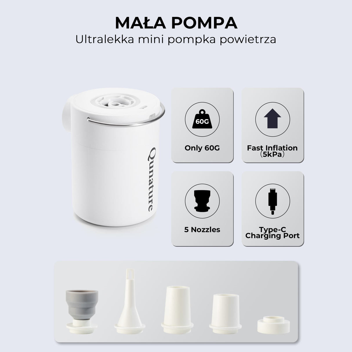 Qunature Qunature Mini Szybka Pompka Elektryczna 1500 mAh, Funkcja Inflacji i Deflacji Elektronika