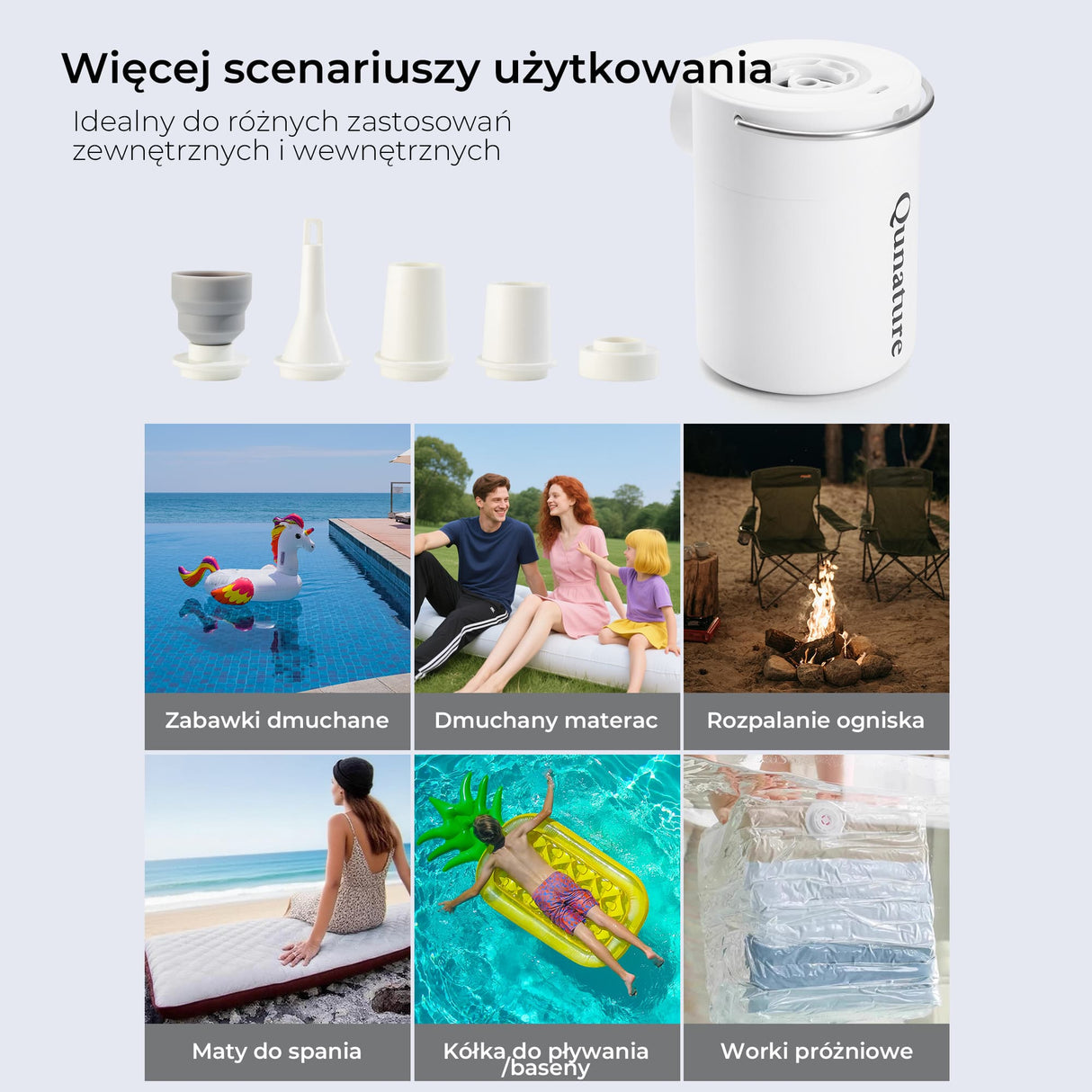 Qunature Qunature Mini Szybka Pompka Elektryczna 1500 mAh, Funkcja Inflacji i Deflacji Elektronika