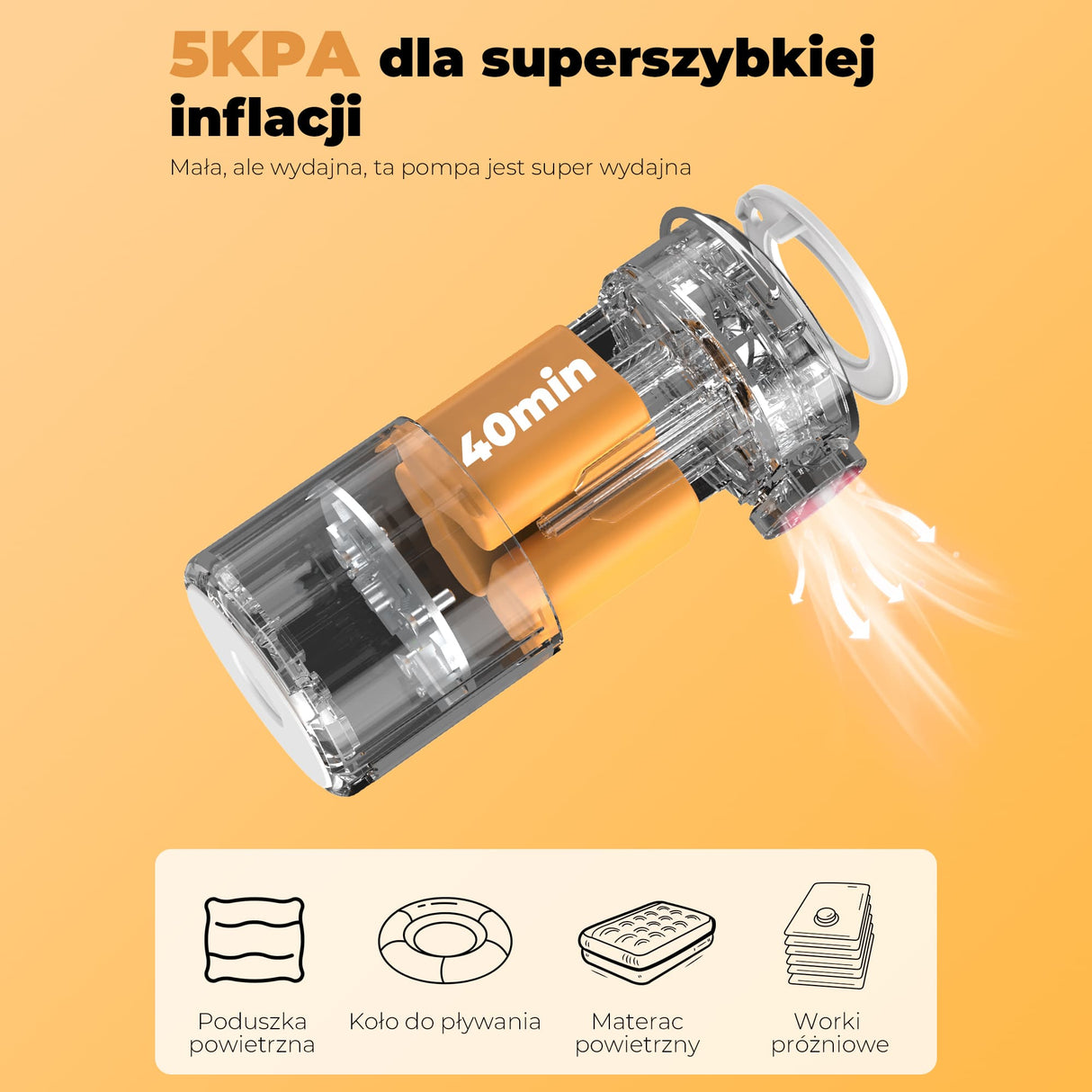Qunature Qunature Mini Szybka Pompka Elektryczna 1500 mAh, Funkcja Inflacji i Deflacji Elektronika