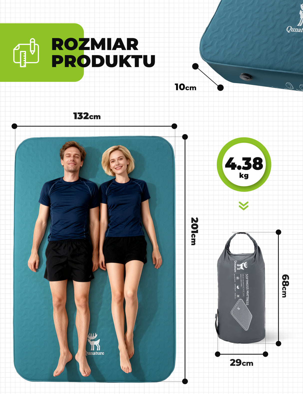 Qunature Qunature Przenośna Nadmuchiwana Mata Piankowa do Spania 4 Calowa Biwak