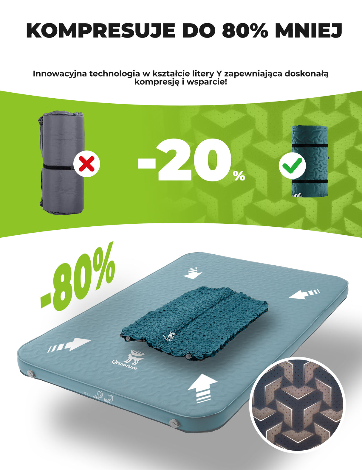 Qunature Qunature Przenośna Nadmuchiwana Mata Piankowa do Spania 4 Calowa Biwak