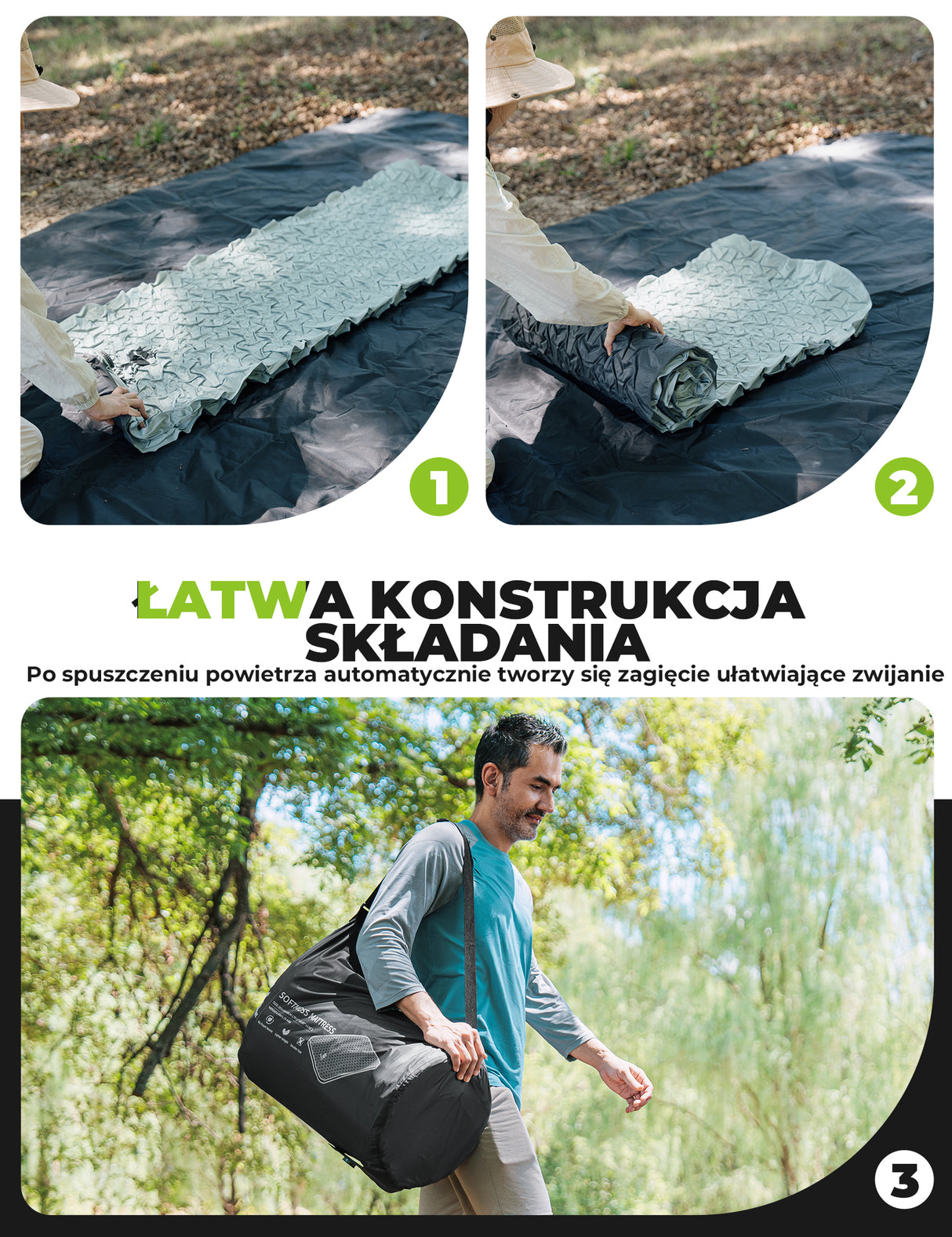 Qunature Przenośna Nadmuchiwana Mata Piankowa do Spania 4 Calowa