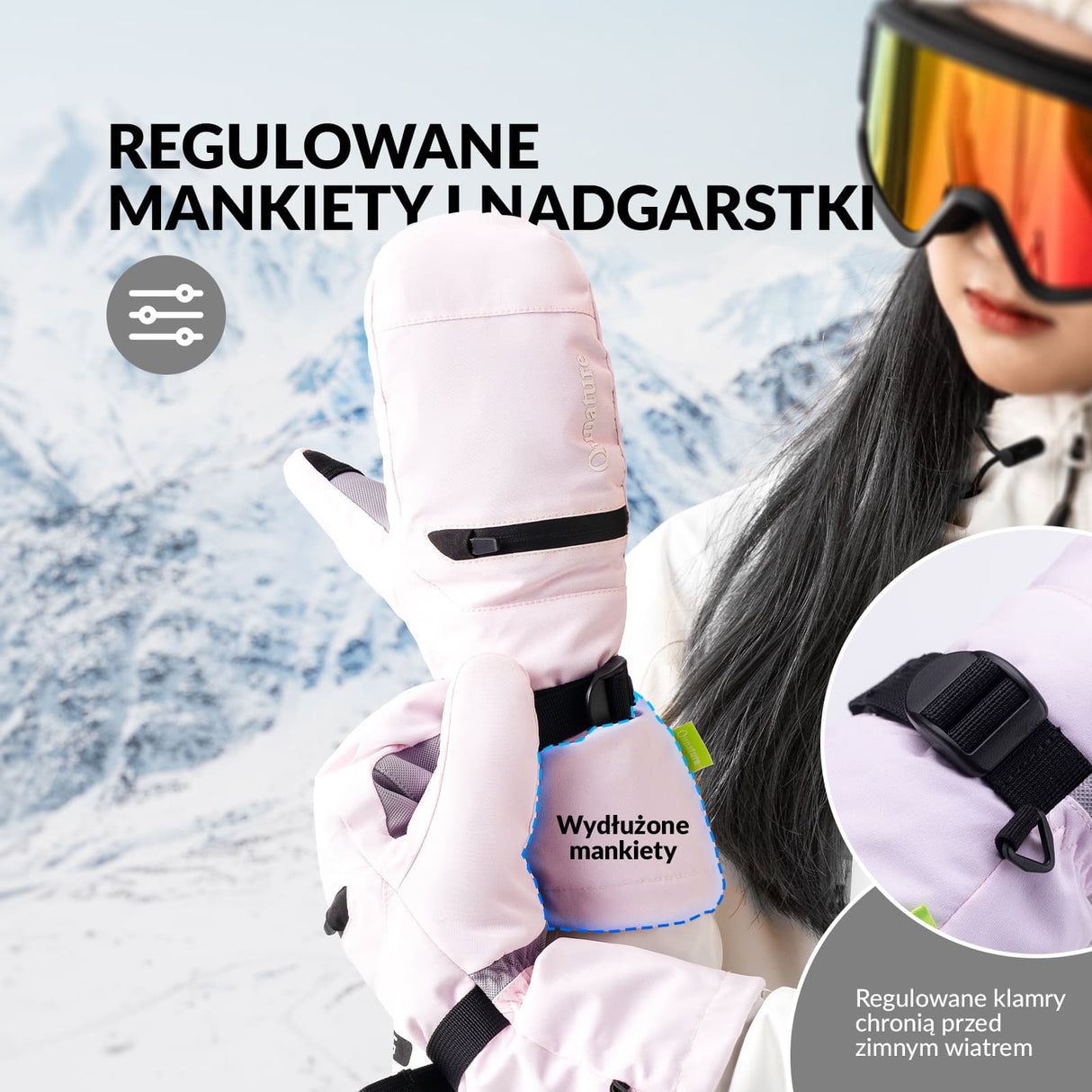 ROCKBROS Qunature Rękawiczki Narciarskie z Pełnymi Palcami Wodoodporne Termiczne z Funkcją Ekranu Dotykowego -014-S345 Rękawiczki
