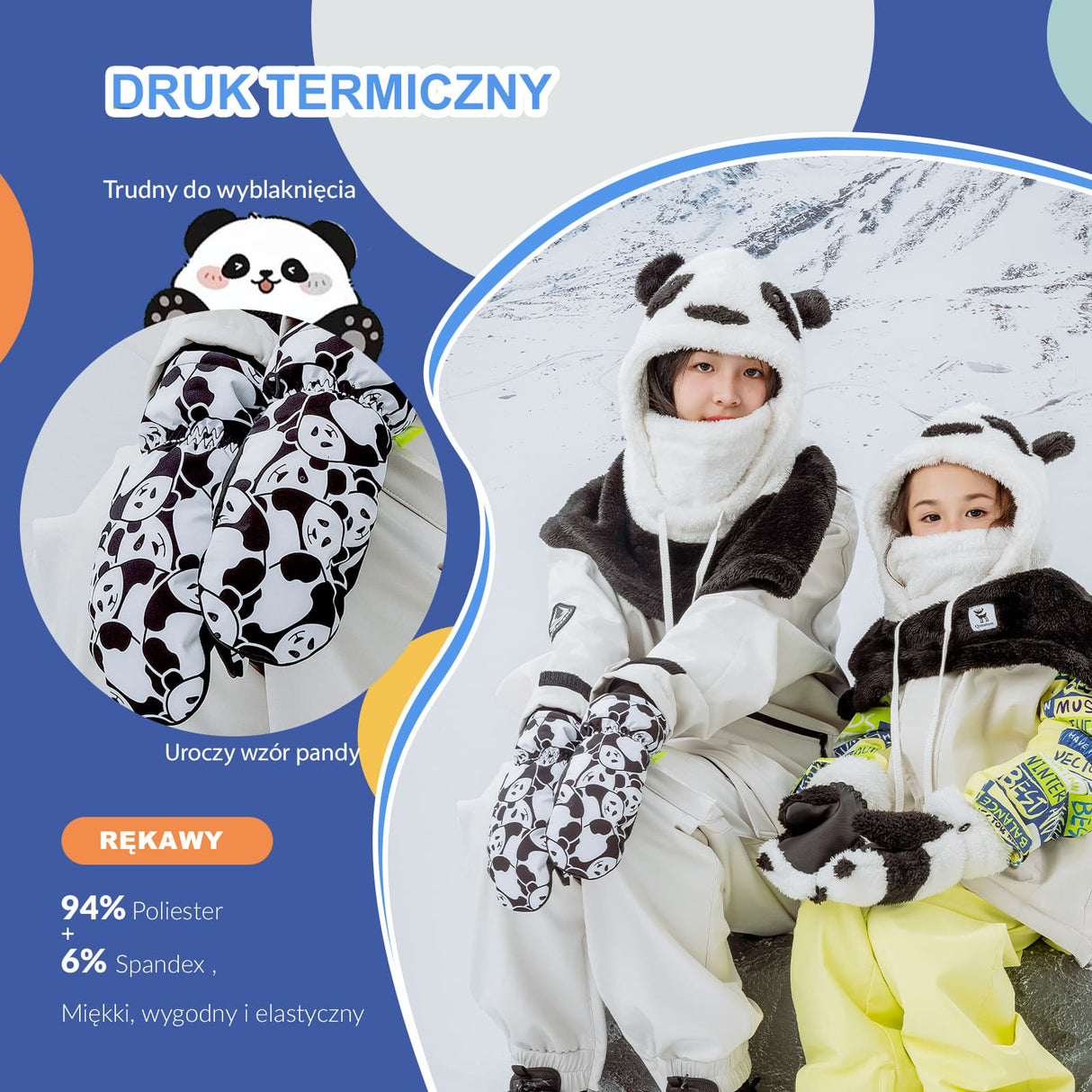 ROCKBROS Qunature Rękawiczki Narciarskie Zimowe Panda dla Dzieci -014-S349 Rękawiczki