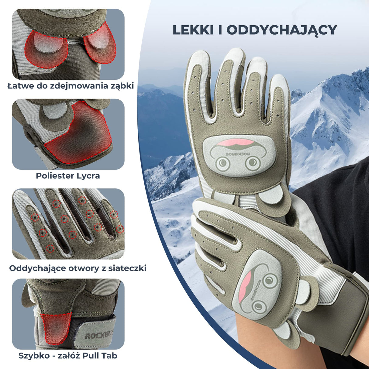 ROCKBROS Rękawiczki Dziecięce Sportowe Dla 2–12 Lat, Komfortowe i Bezpieczne-S374 Rękawiczki