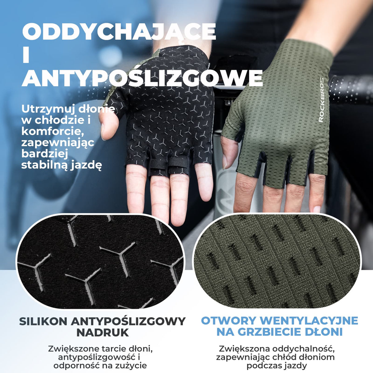 ROCKBROS Rękawiczki Rowerowe bez Palców Maksymalna Przyczepność i Wentylacja-S376 Rękawiczki