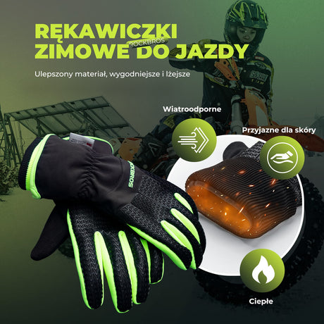 ROCKBROS Rękawiczki Zimowe z Długimi Palcami Ekran Dotykowy Amortyzujący, Antypoślizgowy