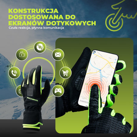 ROCKBROS Rękawiczki Zimowe z Długimi Palcami Ekran Dotykowy Amortyzujący, Antypoślizgowy