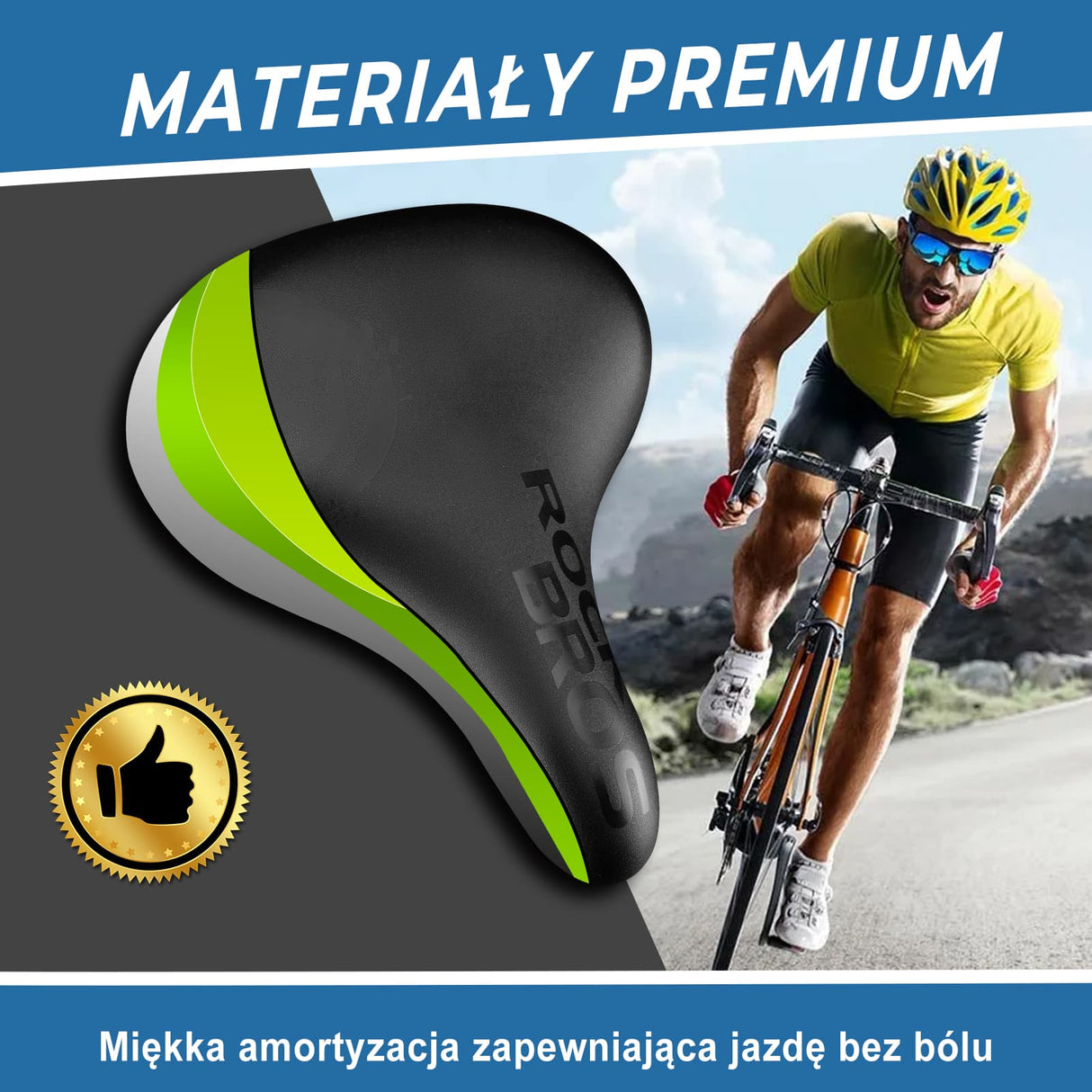 ROCKBROS Siodełko Rowerowe Pogrubione, Wydłużone z Amortyzacją i Szeroką Konstrukcją-6873 Siodełka rowerowe