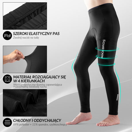 ROCKBROS Męskie Długie Kompresyjne Spodnie Rowerowe z Wkładką Legginsy Spodnie