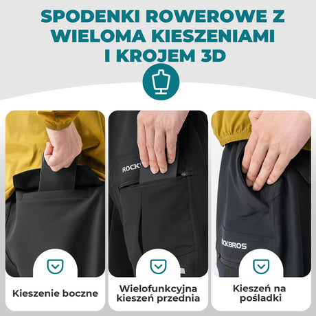 ROCKBROS Męskie Szorty Rowerowe Casualowe z Odpinaną Wkładką 3D-YPK048 Spodenki