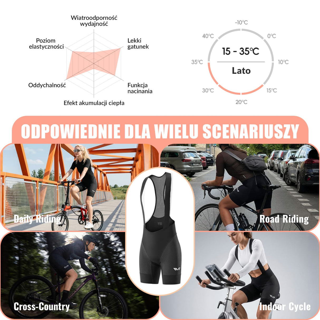 TVI Damskie Spodenki Rowerowe Na Szelkach Z Wkładką - YDDK005