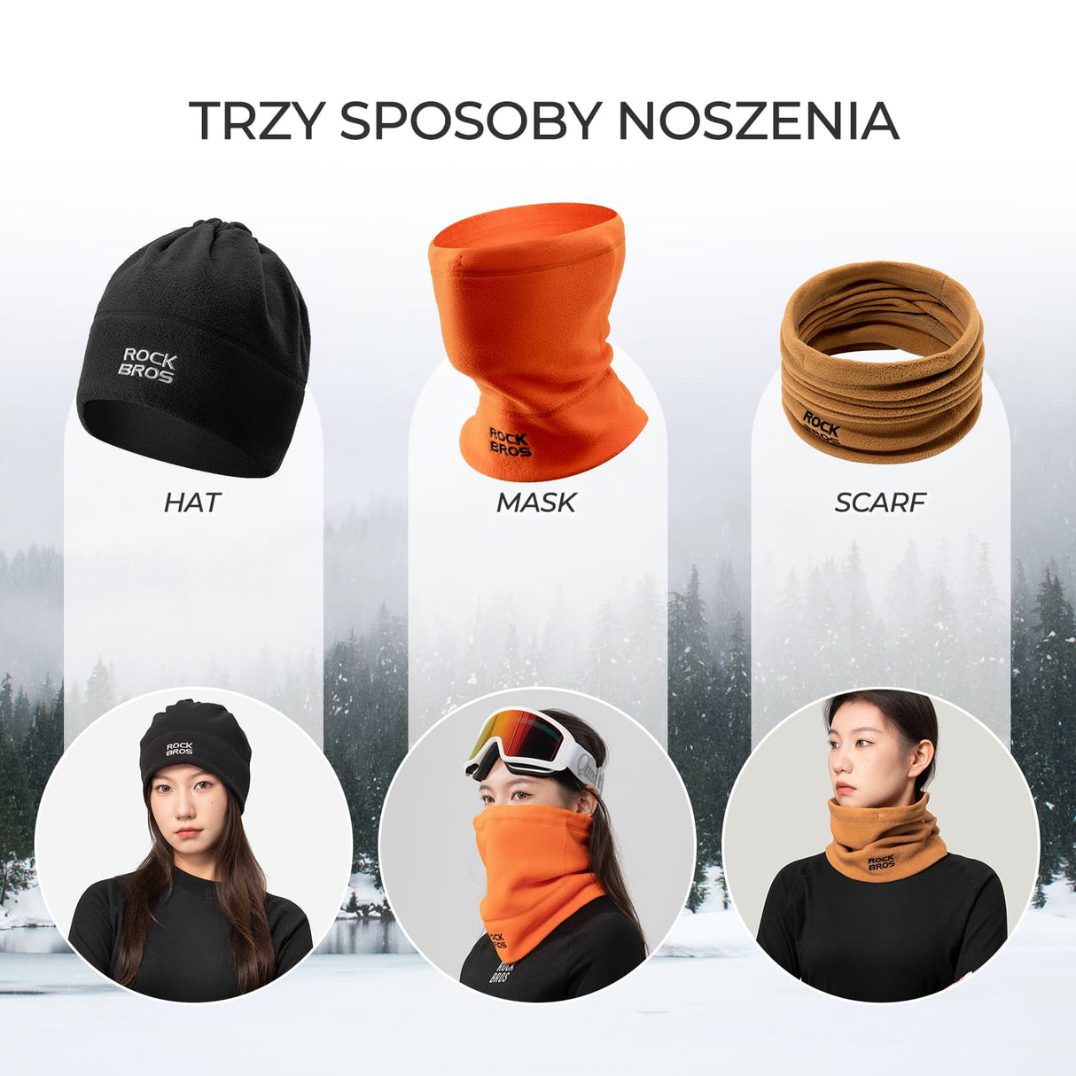 ROCKBROS Półmaska na Twarz,Szalik i Czapka 3 W 1-M012 Kominiarki