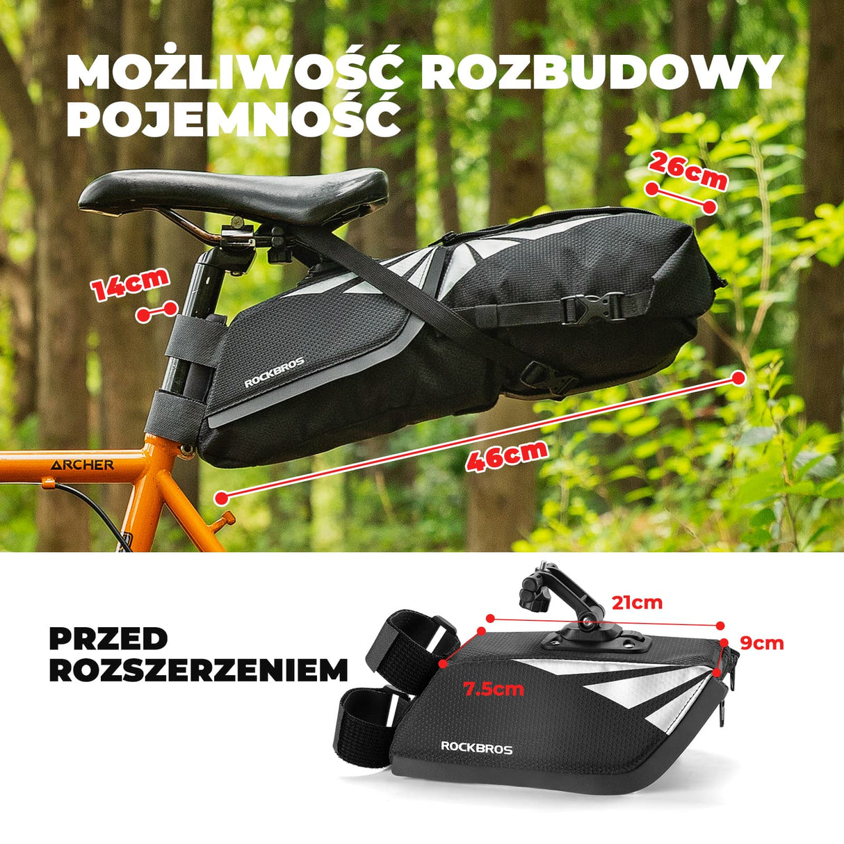 Torba Podsiodłowa Rowerowa Wodoszczelna, Pojemna i Bezpieczna 8 L