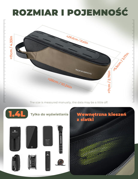 ROCKBROS Torba Rowerowa na Ramę Torby pod ramę Odblaskowa 0.65/1.4L Torby na ramę