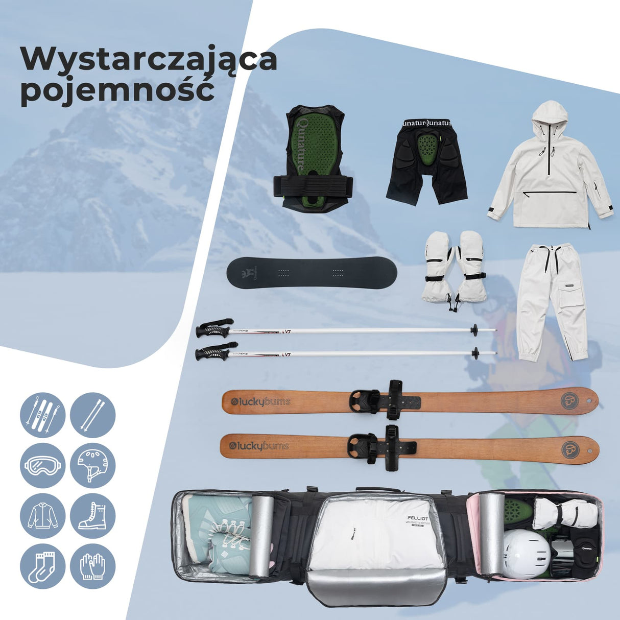 ROCKBROS Qunature Torba Snowboardowa Quick-to-Store z Kołami PU-H57 Plecak narciarski