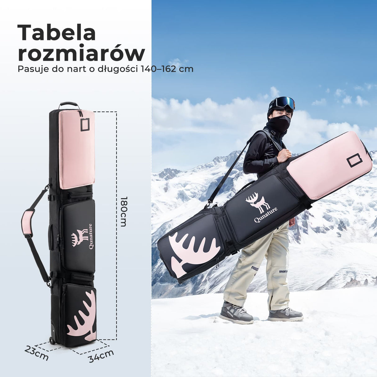 ROCKBROS Qunature Torba Snowboardowa Quick-to-Store z Kołami PU-H57 Plecak narciarski