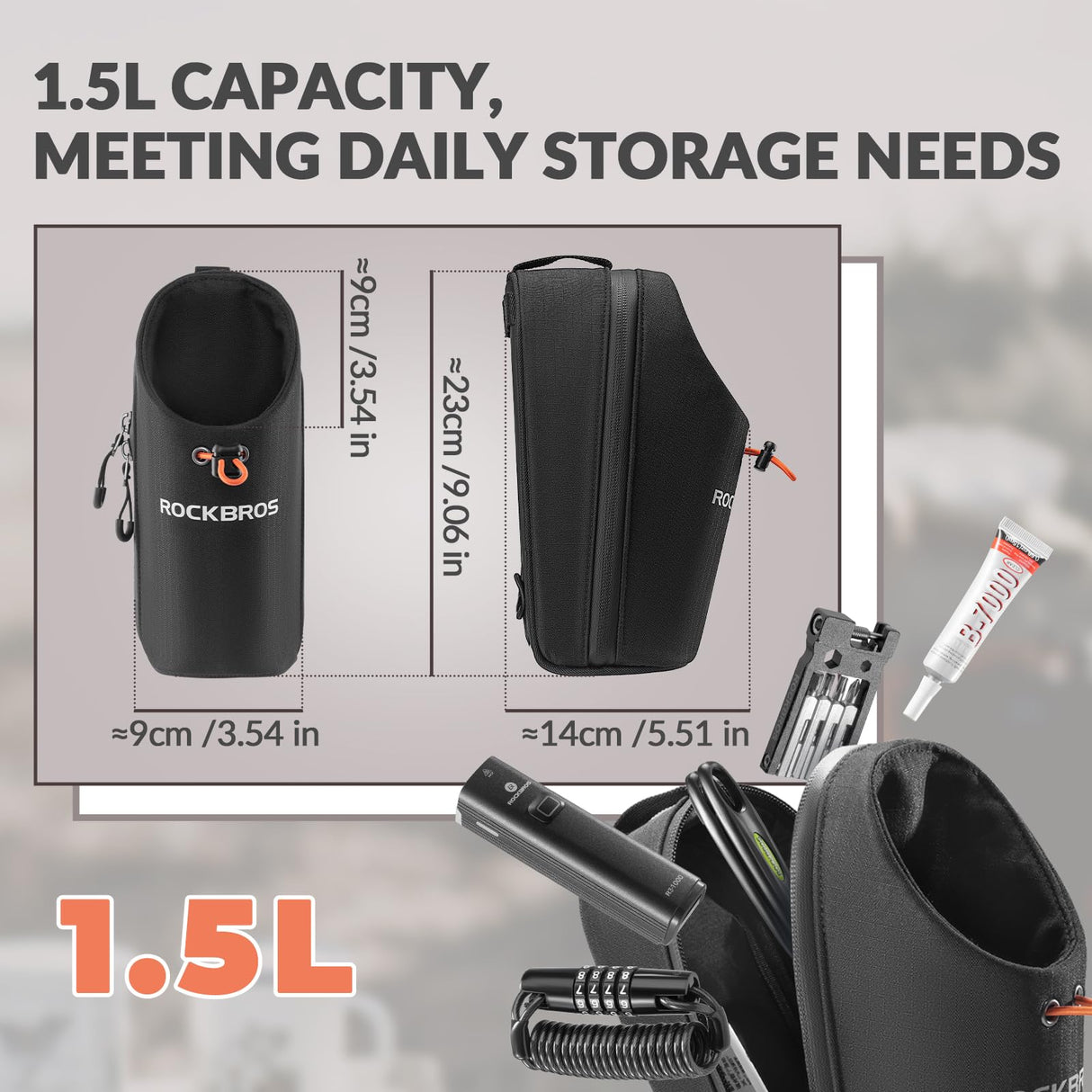 ROCKBROS Torba na Bidon na Kierownicę Rowerową Sztywna 1,5L-P002 Torby na kierownicę