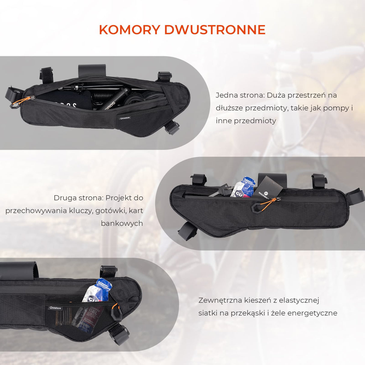 Qunature Qunature Torba na Dolną Rurę Gravel Odporny na Zachlapania Wiele Pojemności Torba na dolną rurę