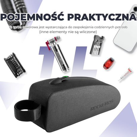 ROCKBROS Torba Rowerowa na Ramę Wodoodporna I Pyłoszczelna Czarna 1L/1.6L Torby na ramę