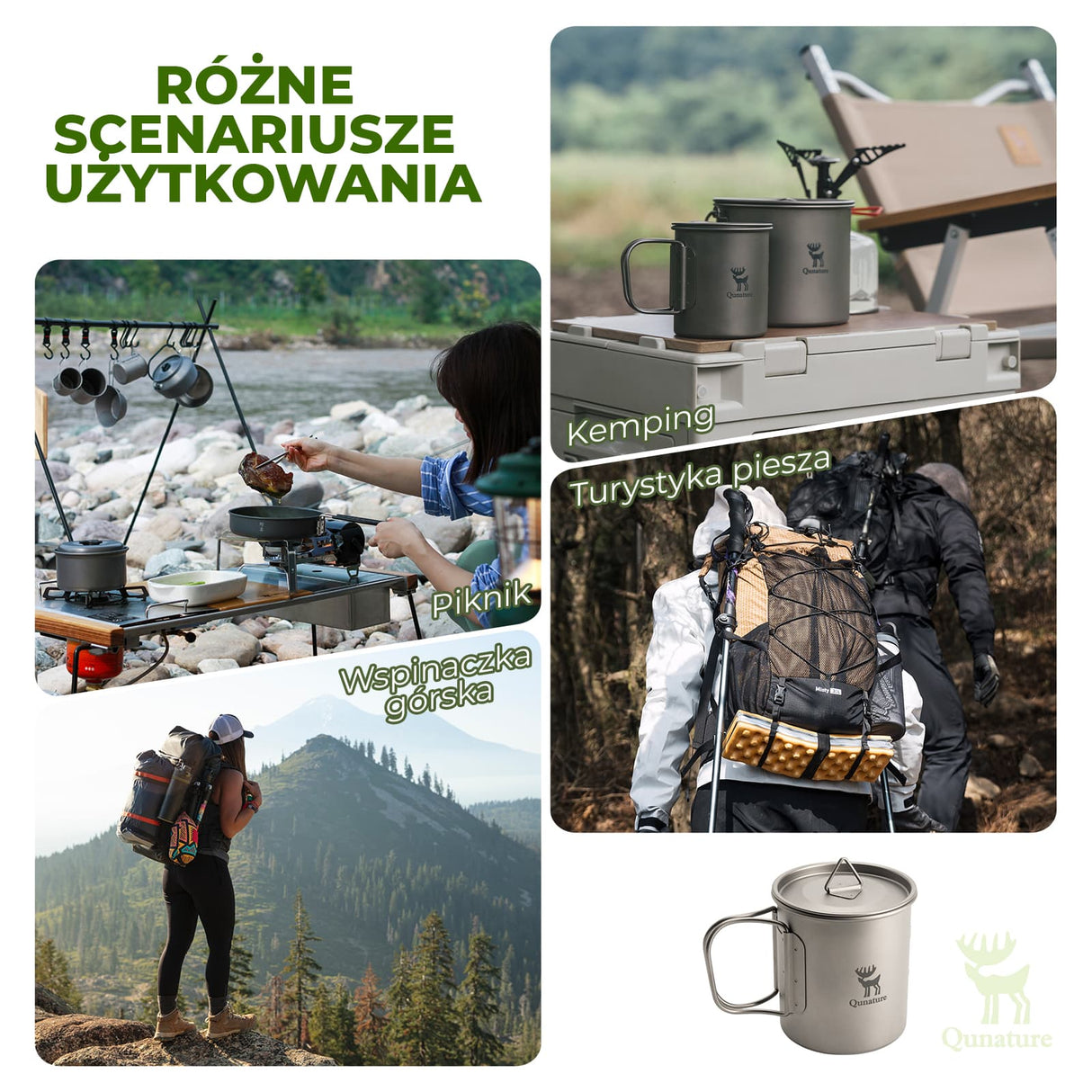 Qunature Qunature Tytanowy Składany Kubek Outdoorowy 375ml Qunature-Biwak