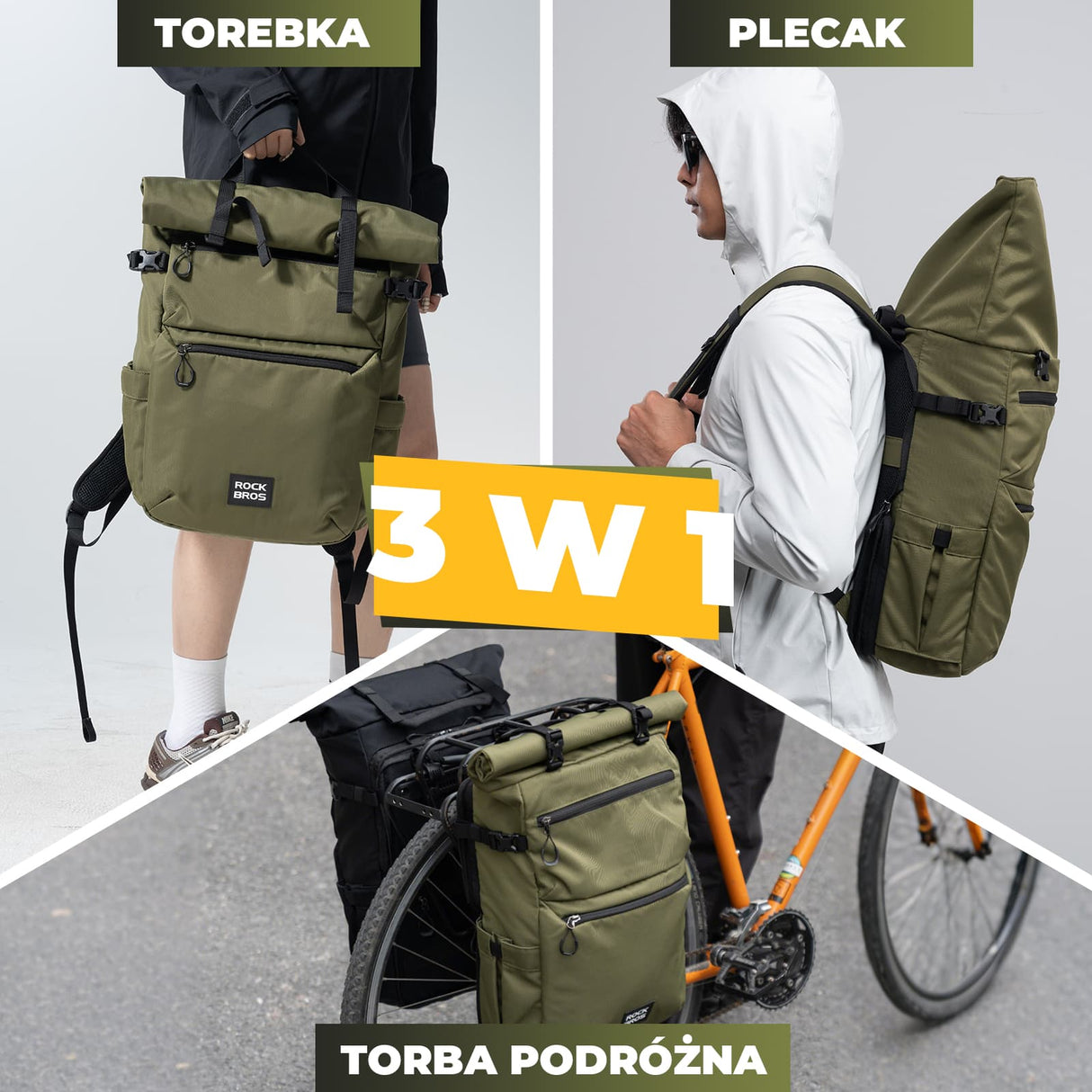 ROCKBROS Wielofunkcyjna Torba Rowerowa 3w1 na Bagażnik 11-16L - A34 Torby na bagażnik