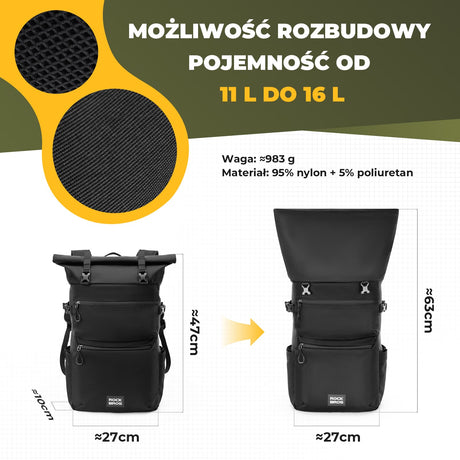 ROCKBROS Wielofunkcyjna Torba Rowerowa 3w1 na Bagażnik 11-16L - A34 Torby na bagażnik