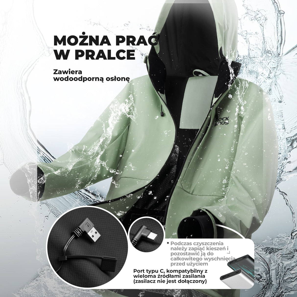 ROCKBROS Męska Podgrzewana Kurtka Rowerowa Wiatroodporna Z Grafenu Z 3-stopniową Regulacją-YPW067 Kurtki