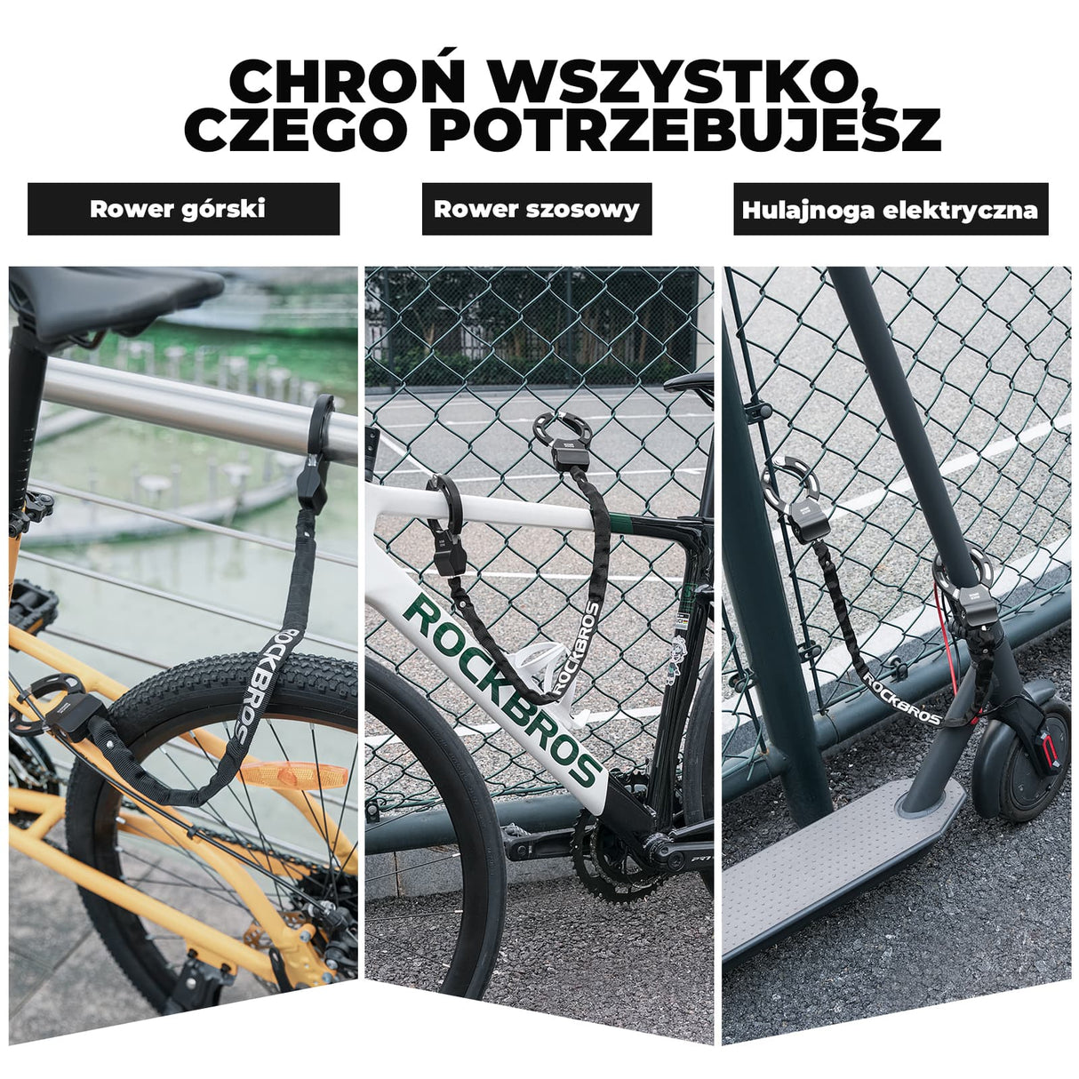 ROCKBROS Zamek Łańcuchowy Do Roweru I Hulajnogi Zapięcia