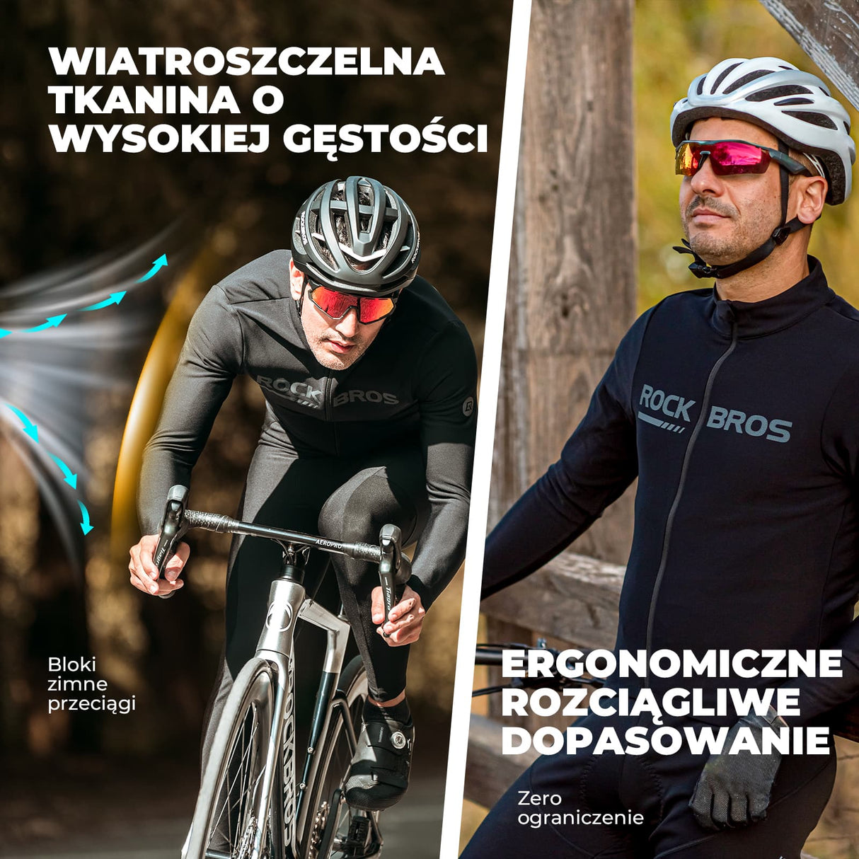 ROCKBROS Zimowa Odzież Rowerowa Męska Ciepła, Oddychająca, Wiatroszczelna